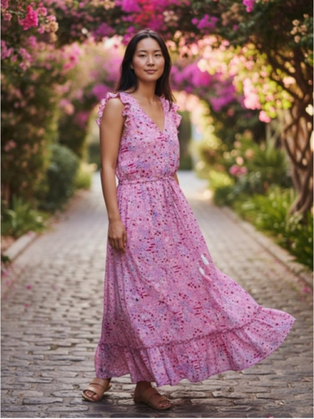 Black Tape Petite Small Cherry Blossom Maxi Dress